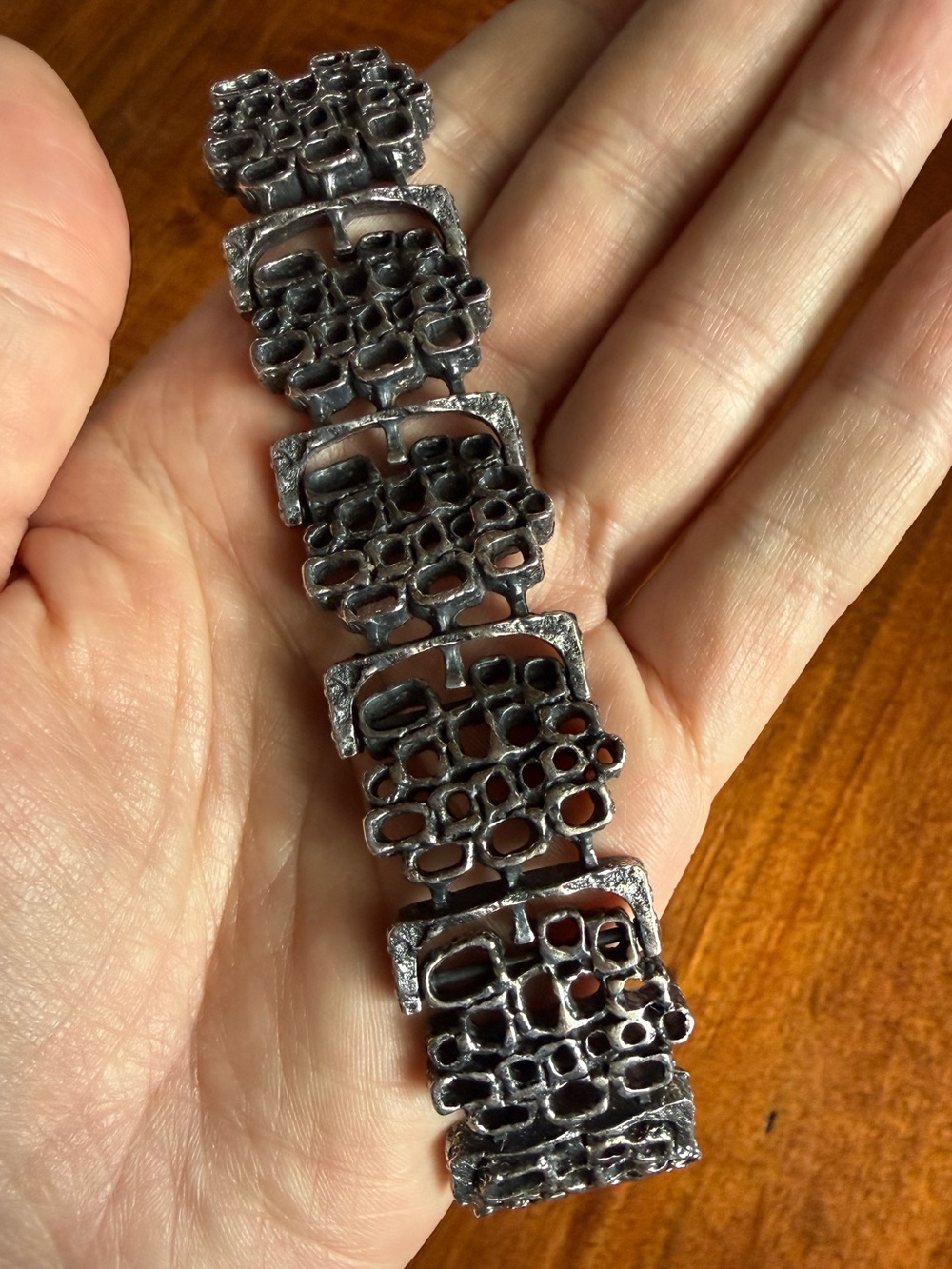 Guy Vidal Brutalist Bracelet Cubist Honeycomb Modernist Robert Larin Style